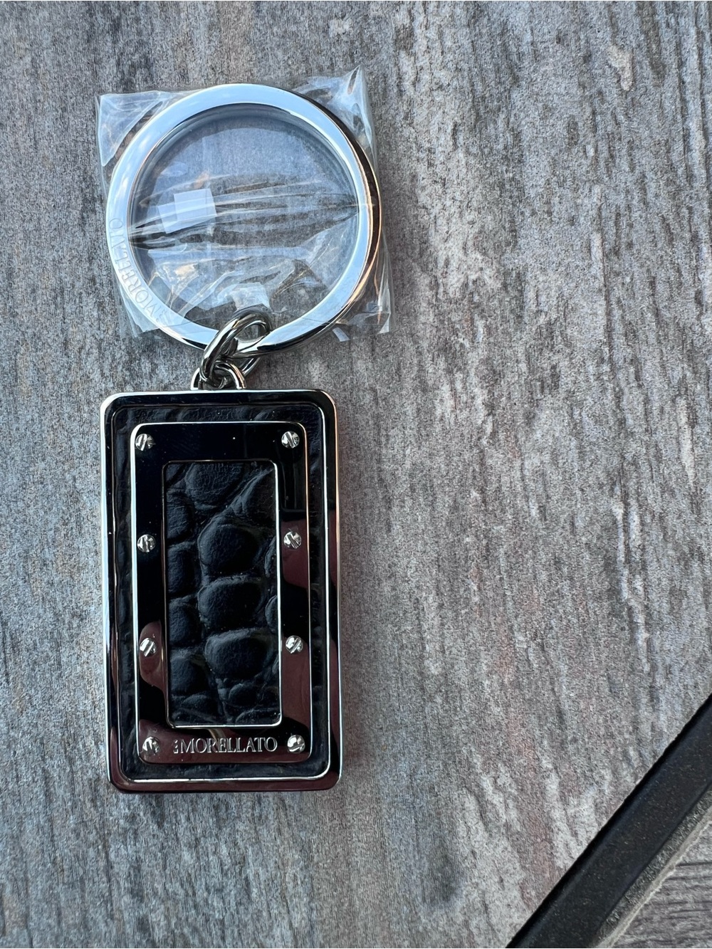 Black Leather & Silver Rectangular Keyring - Picture 3 of 6